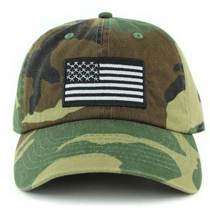Woodland Camo Cap Hat, Soft Cotton With Embroidery USA Flag.